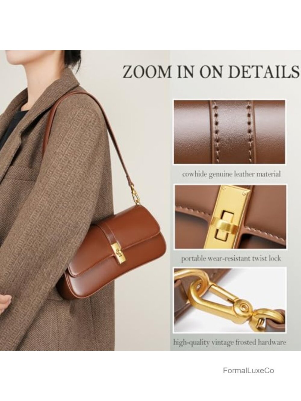 Genuine Leather Hobo Bag | Evening Shoulder Bag | Underarm Handbag - Picture 2 of 6